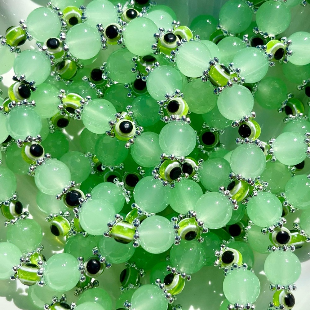 Lime Green Glass Beaded Bracelets With Evil Eye Beads NWOT